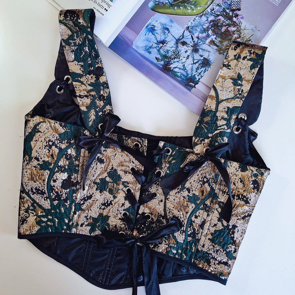 Silver brocade corset