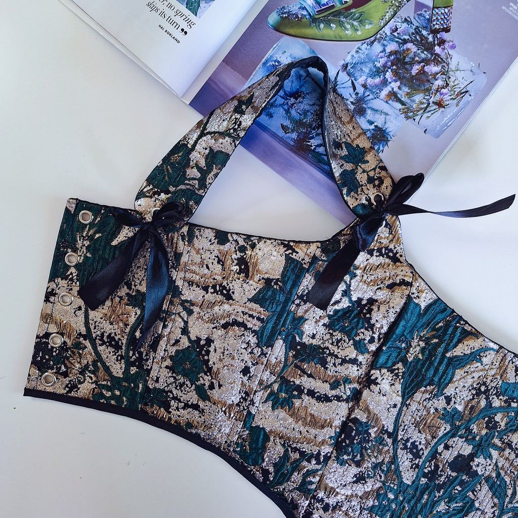Silver brocade corset