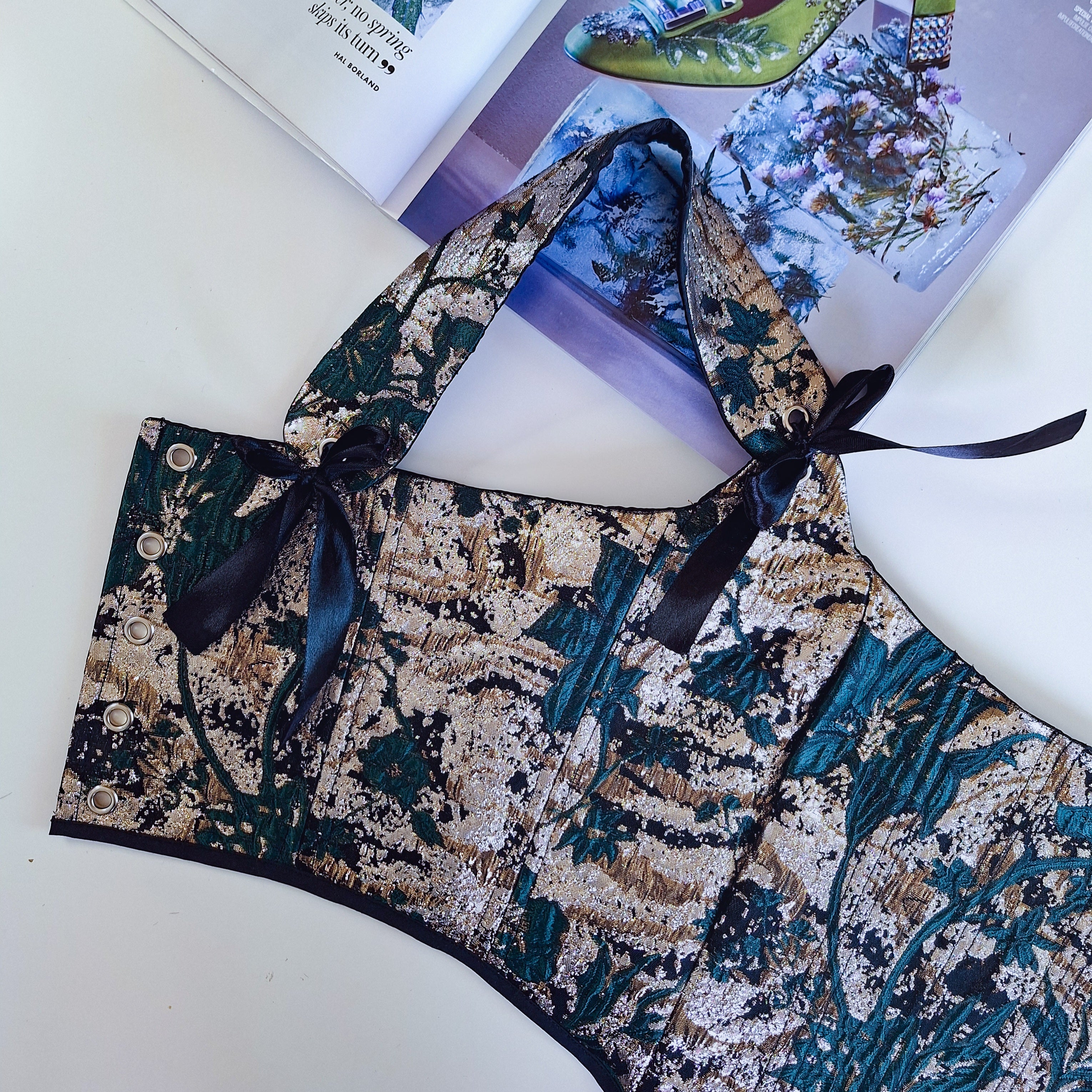Silver brocade corset