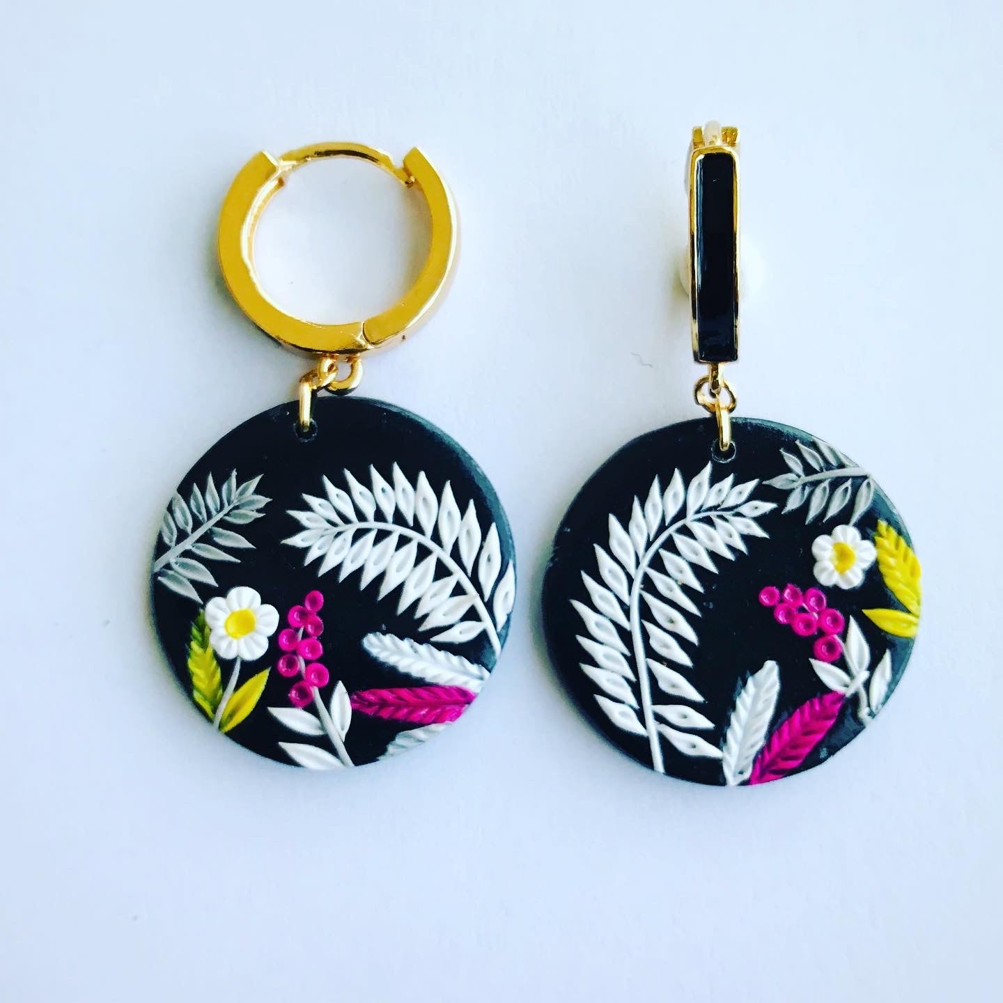 Black Botanical Floral Earrings