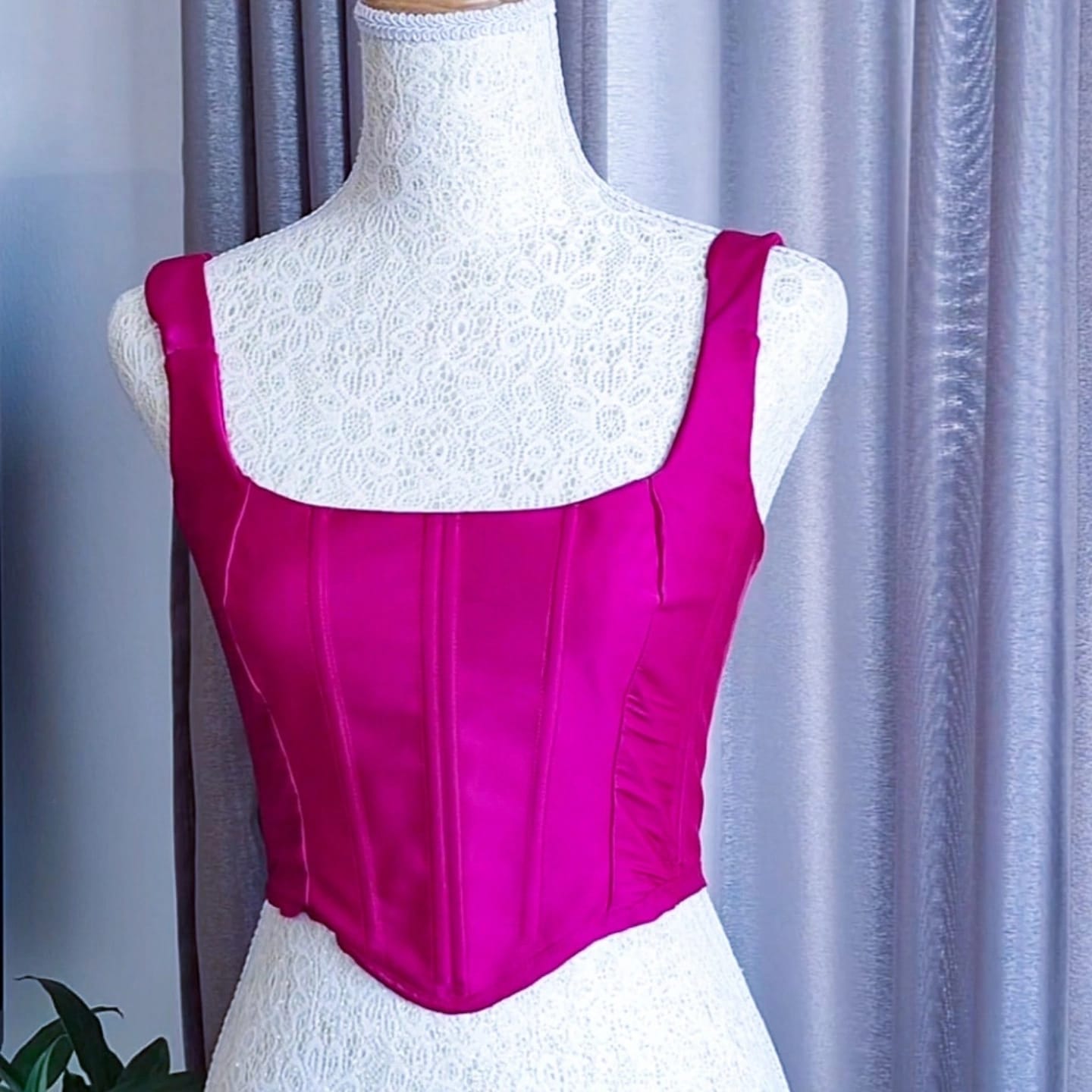 Fuchsia Luxe Satin Corset Top