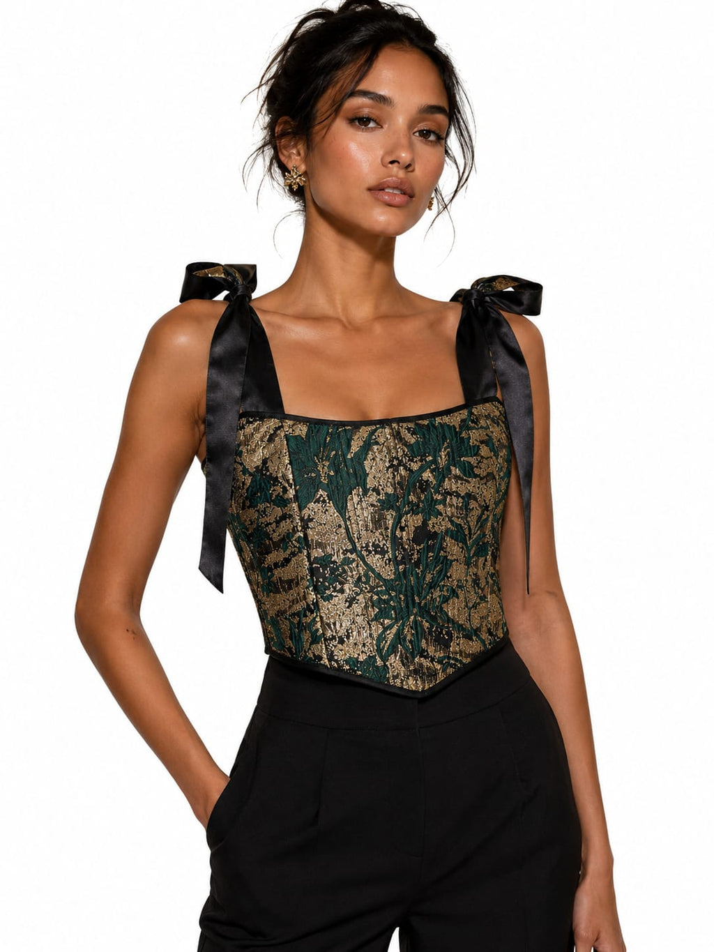 Silver brocade corset