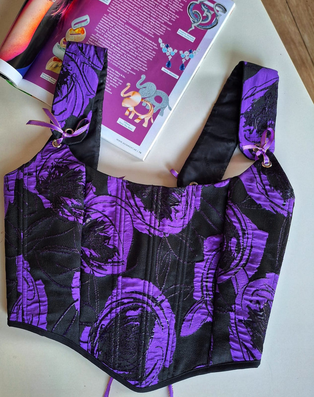 Purple brocade corset top