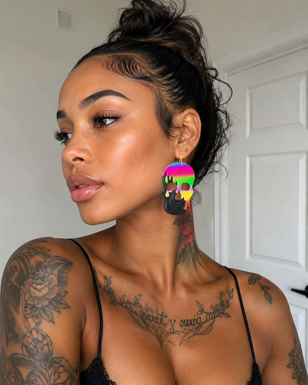 Rainbow Drip Skull Statement Earrings