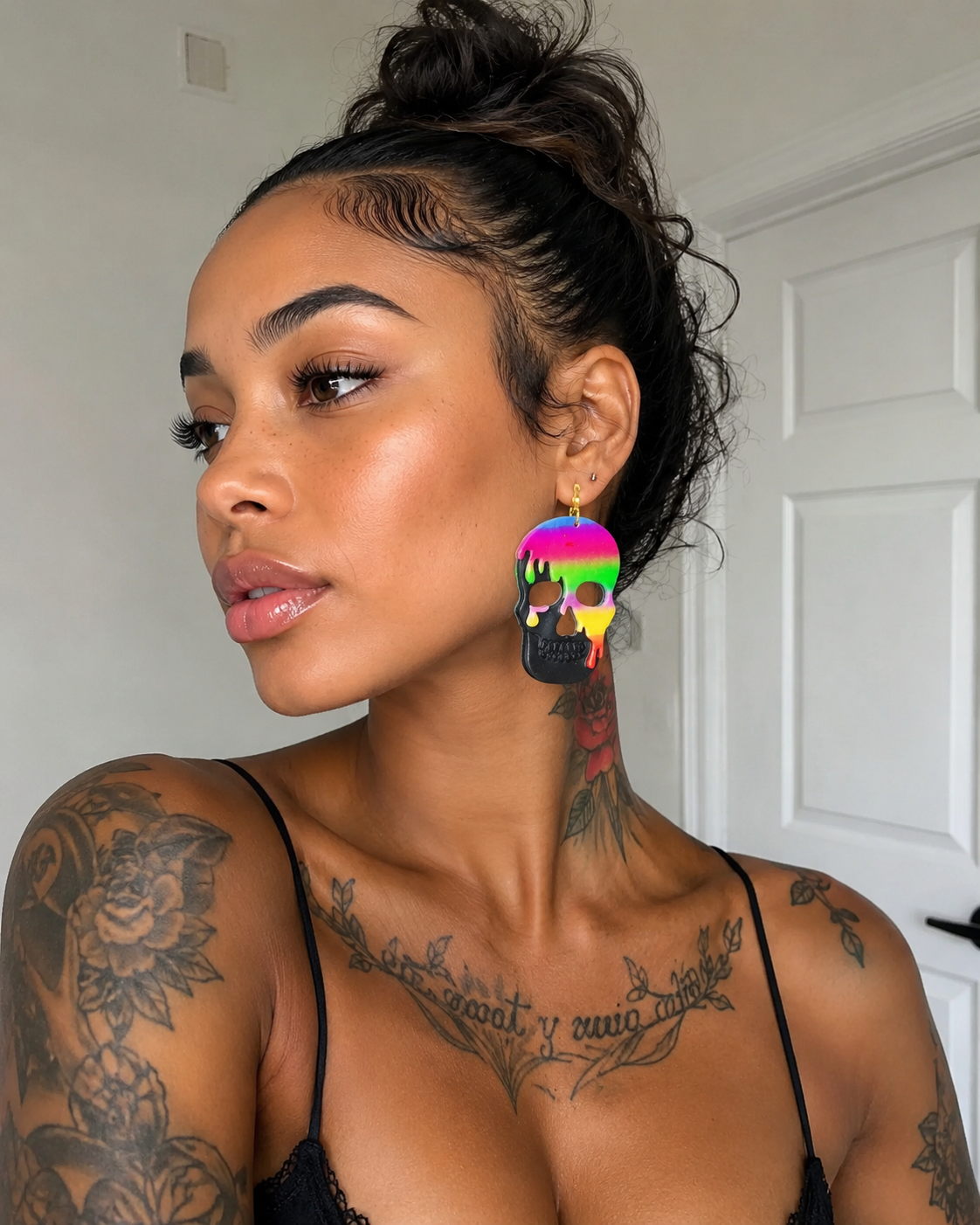 Rainbow Drip Skull Statement Earrings