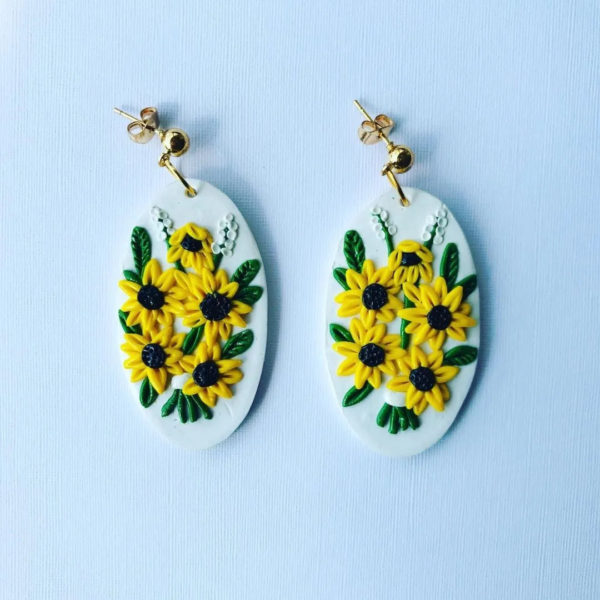 polymer clay sunflower earrings